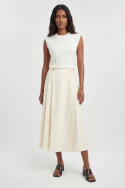 Jupe Midi En Coton Avec Détails Boutons Style Utilitaire