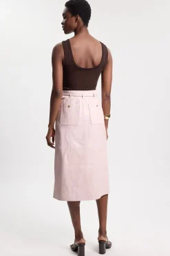 Jupe Midi En Cuir Avec Ceinture À Nouer