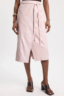 Jupe Midi En Cuir Avec Ceinture À Nouer