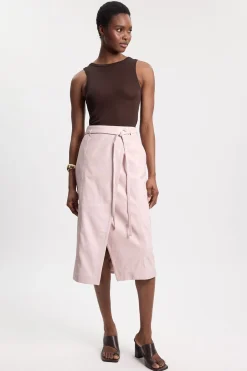 Jupe Midi En Cuir Avec Ceinture À Nouer