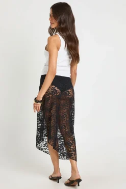 boohoo Jupe Midi En Dentelle À Ourlet Asymétrique<Femme Jupes|Jupes