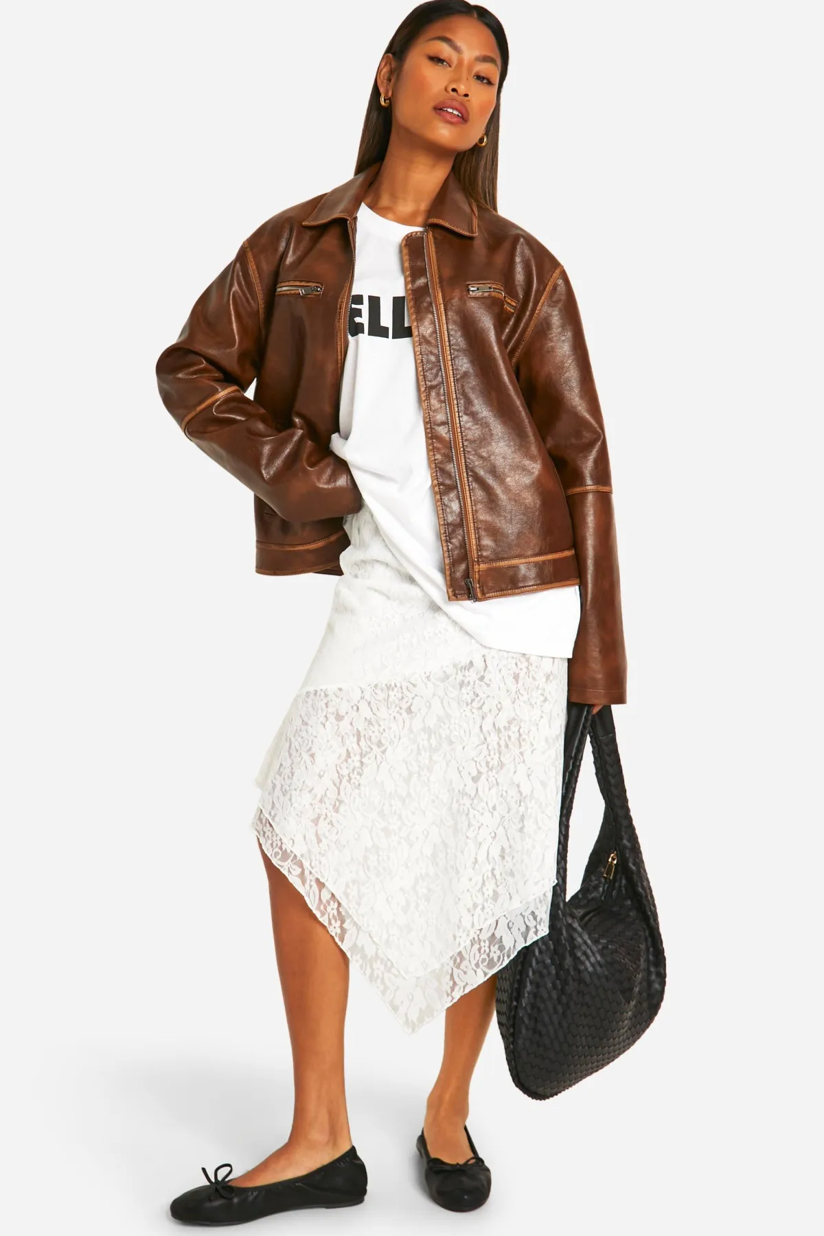 boohoo Jupe midi en dentelle à taille froncée avec ourlet en mouchoir<Femme Jupes|Jupes
