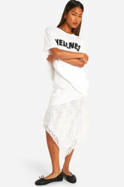boohoo Jupe midi en dentelle à taille froncée avec ourlet en mouchoir<Femme Jupes|Jupes