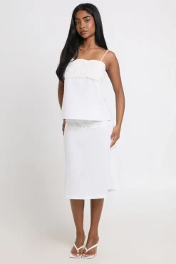 boohoo Jupe Midi En Lin Avec Empiècement En Dentelle<Femme Jupes|Jupes