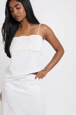 boohoo Jupe Midi En Lin Avec Empiècement En Dentelle<Femme Jupes|Jupes