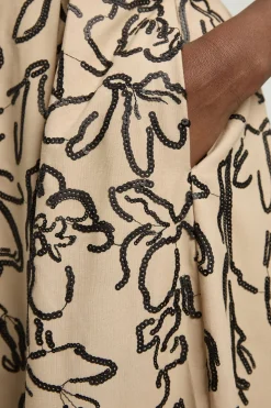 Jupe Midi En Lin Avec Sequins Mats