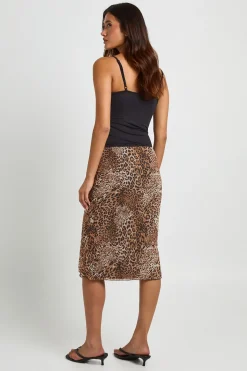 Jupe Midi En Mesh À Imprimé Animalier