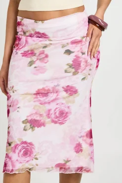 Jupe Midi En Mesh À Imprimé Floral