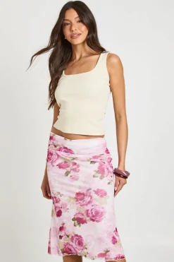 Jupe Midi En Mesh À Imprimé Floral