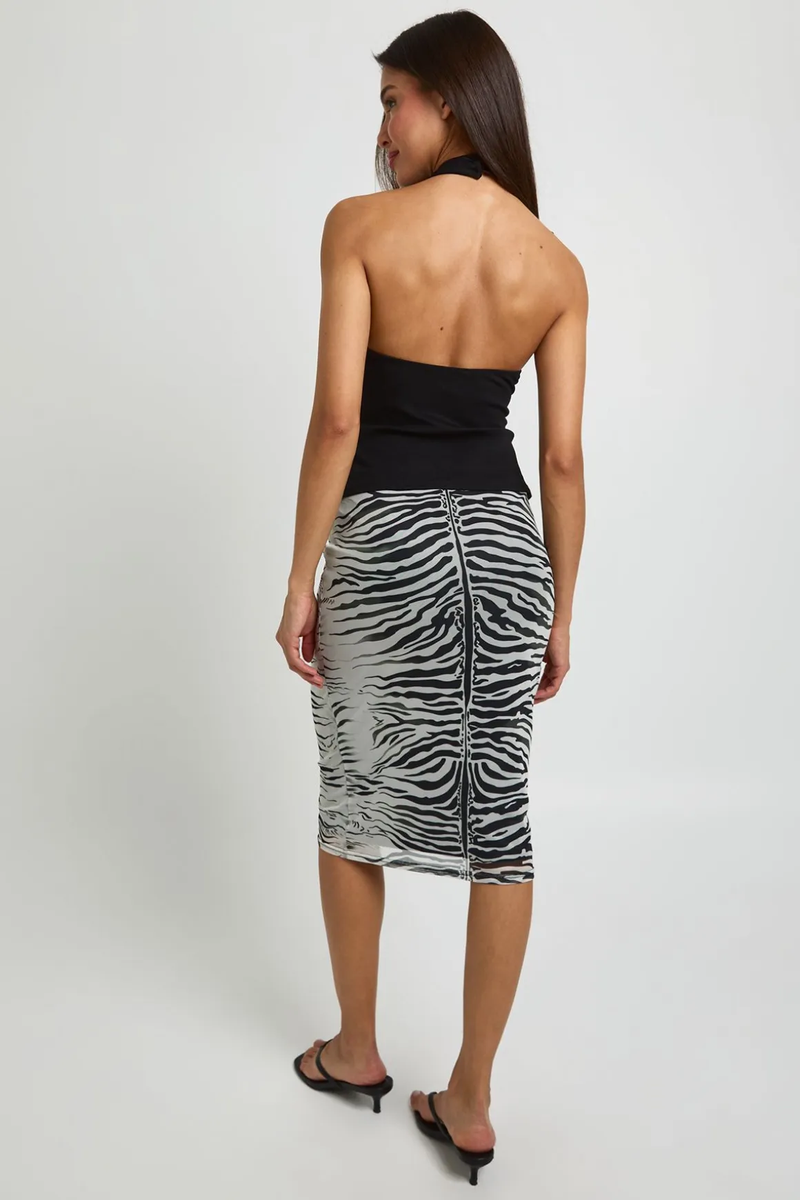 Jupe Midi En Mesh Imprimé Zèbre