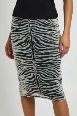 Jupe Midi En Mesh Imprimé Zèbre