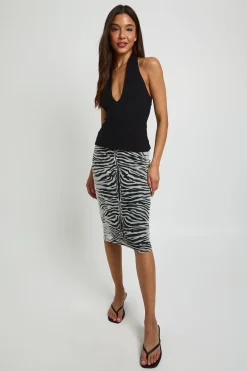 Jupe Midi En Mesh Imprimé Zèbre