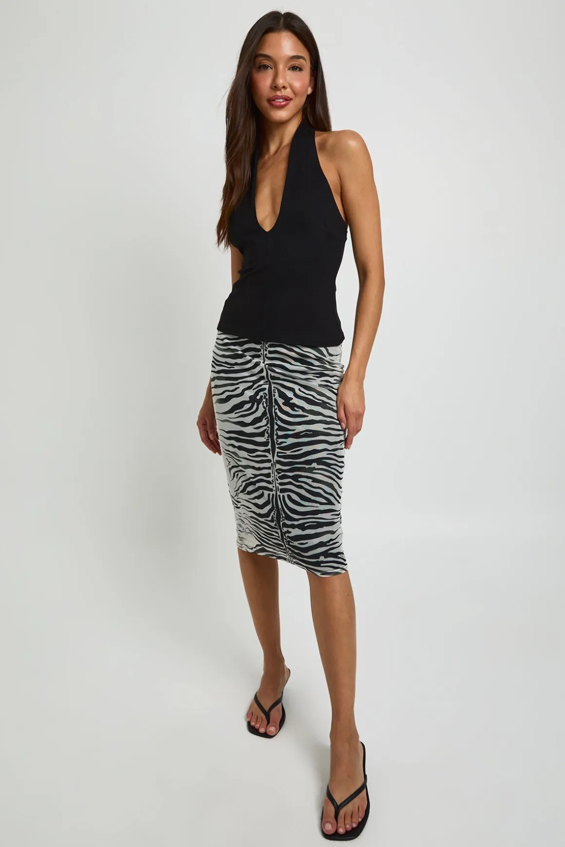 Jupe Midi En Mesh Imprimé Zèbre