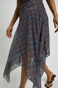 boohoo Jupe Midi En Mousseline À Ourlet Mouchoir À Carreaux<Femme Jupes|Jupes