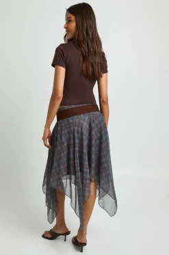 boohoo Jupe Midi En Mousseline À Ourlet Mouchoir À Carreaux<Femme Jupes|Jupes
