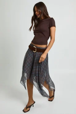 boohoo Jupe Midi En Mousseline À Ourlet Mouchoir À Carreaux<Femme Jupes|Jupes
