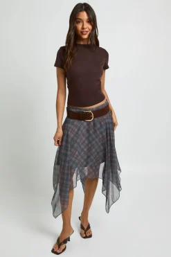 boohoo Jupe Midi En Mousseline À Ourlet Mouchoir À Carreaux<Femme Jupes|Jupes
