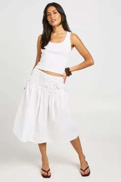 Jupe Midi En Popeline À Taille Froncée