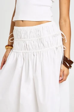 Jupe Midi En Popeline À Taille Froncée
