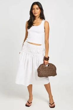 Jupe Midi En Popeline À Taille Froncée