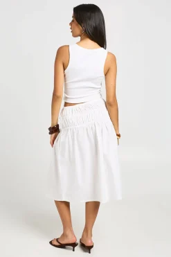 Jupe Midi En Popeline À Taille Froncée