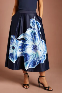 Jupe Midi En Satin Avec Imprimé Placé