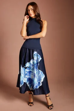 Jupe Midi En Satin Avec Imprimé Placé