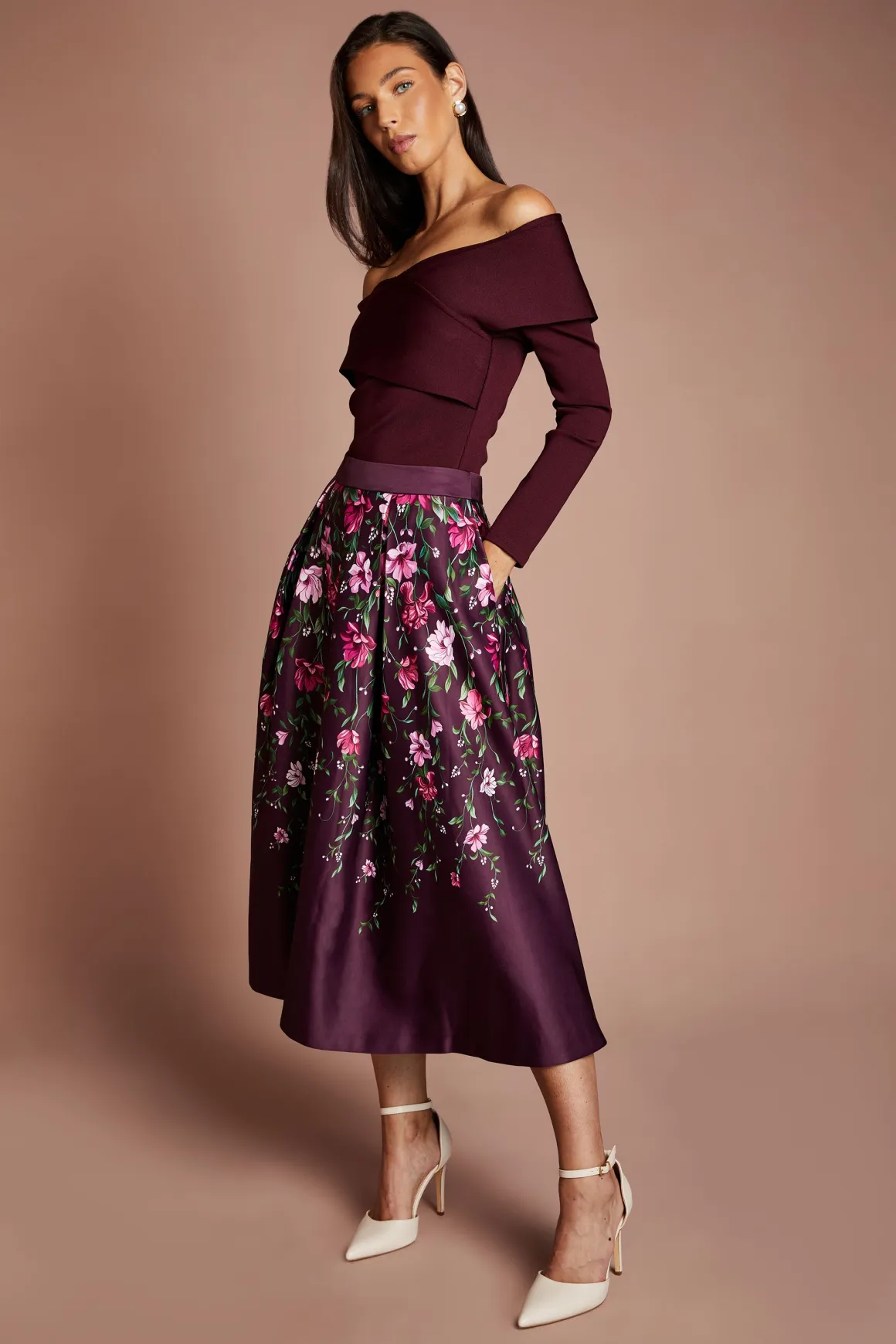 Jupe Midi En Satin Avec Imprimé Placé