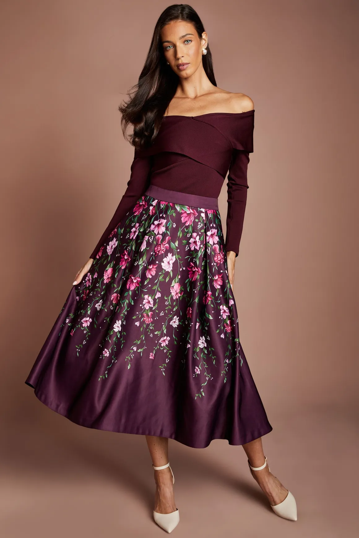 Jupe Midi En Satin Avec Imprimé Placé