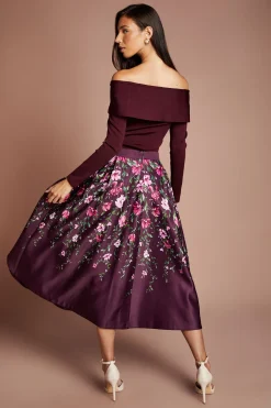 Jupe Midi En Satin Avec Imprimé Placé