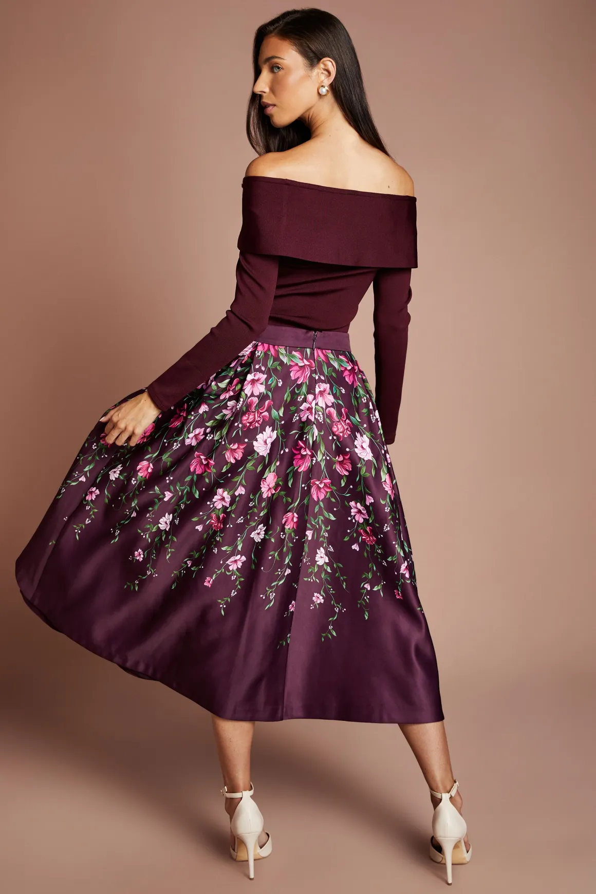 Jupe Midi En Satin Avec Imprimé Placé