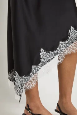 Jupe Midi En Satin À Ourlet Asymétrique En Dentelle