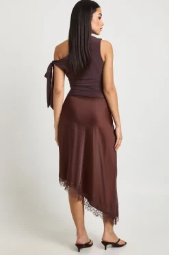 boohoo Jupe Midi En Satin À Ourlet Asymétrique En Dentelle<Femme Jupes|Jupes