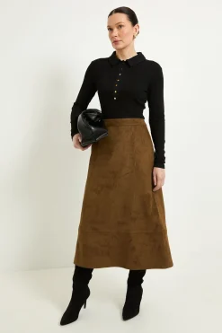Jupe Midi En Synthétique Avec Détails De Coutures