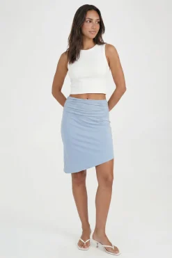 Jupe Midi Froncée En Tissu Slinky Mat Avec Taille Repliée