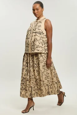 Jupe Midi Grande Taille En Lin À Sequins Mats