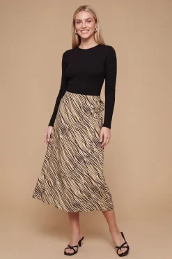 Jupe Midi Imprimée À Détail Ceinture Nouée Pour Petite Taille