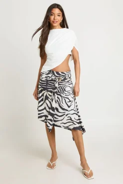 boohoo Jupe Midi Imprimé Zèbre Avec Finitions<Femme Jupes|Jupes