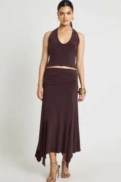 Jupe Midi Moulante à Ourlet Asymétrique