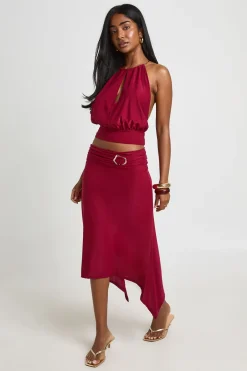 boohoo Jupe Midi À Ourlet Mouchoir Avec Détail Drapé Et Garniture Dorée<Femme Jupes|Jupes