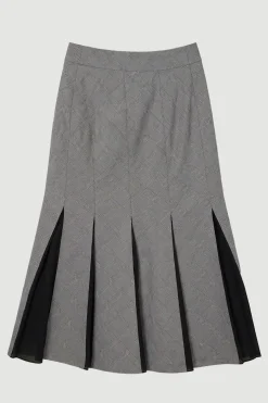 Jupe Midi Petite Taille À Carreaux Avec Détail Godet Coupe Ajustée