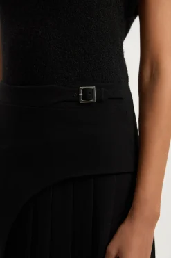 Jupe Midi Plissée Ajustée avec Détail Boucle