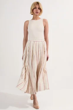 Jupe Midi Plissée Ajustée À Rayures Tissées Premium Petite