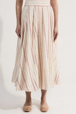 Jupe Midi Plissée Ajustée À Rayures Tissées Premium Petite