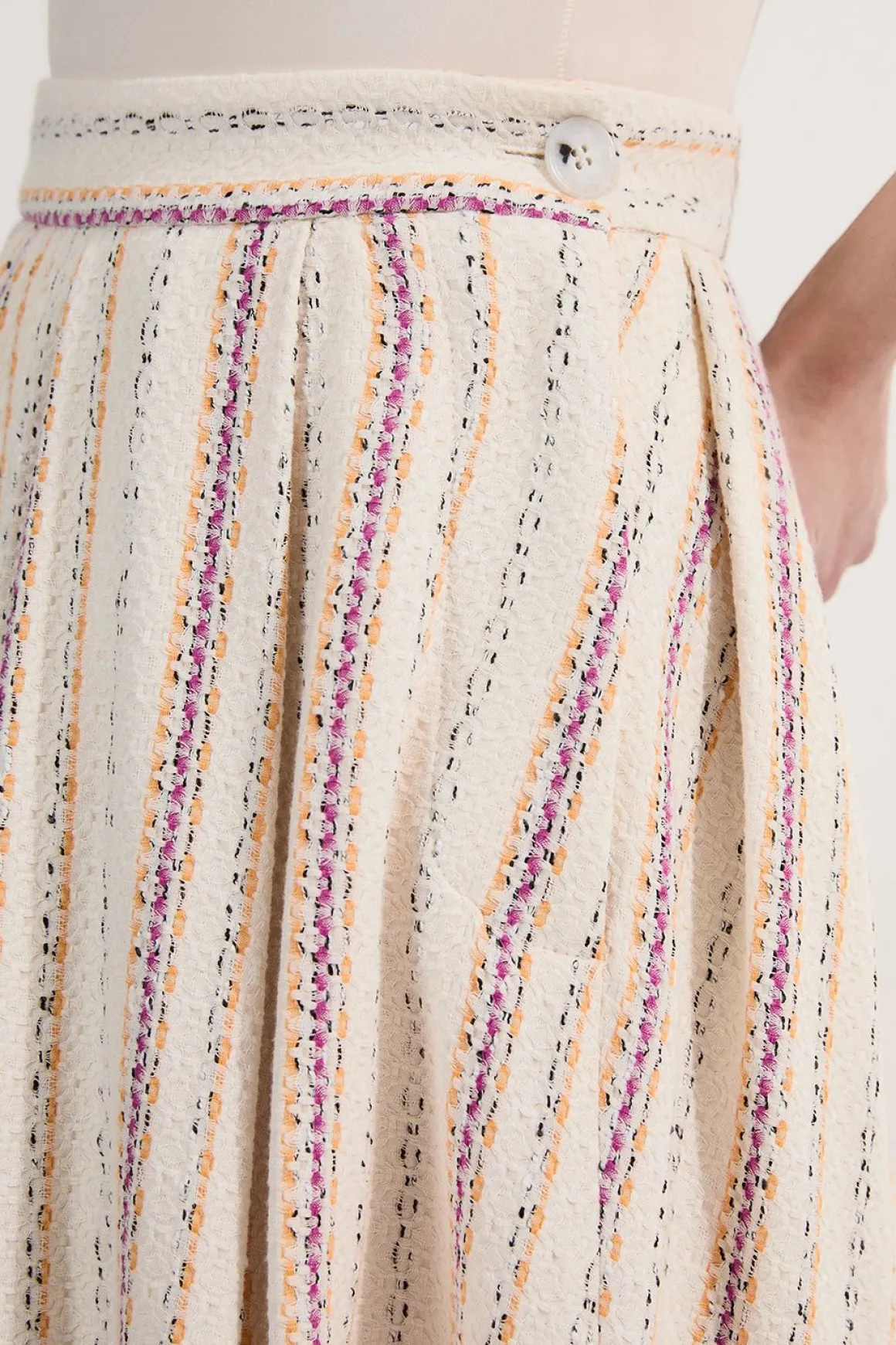 Jupe Midi Plissée Ajustée À Rayures Tissées Premium Petite