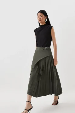 KarenMillen Jupe midi plissée à détails de boucle sur mesure<Femme Tailleurs|Jupes