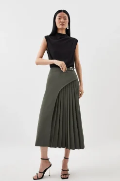 KarenMillen Jupe midi plissée à détails de boucle sur mesure<Femme Tailleurs|Jupes
