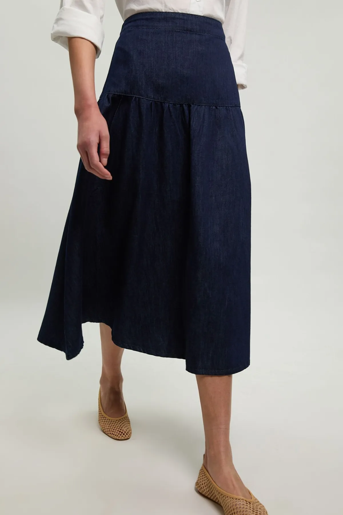 KarenMillen Jupe Midi Plissée En Denim À Coupe Ample<Femme Jupes|Denim