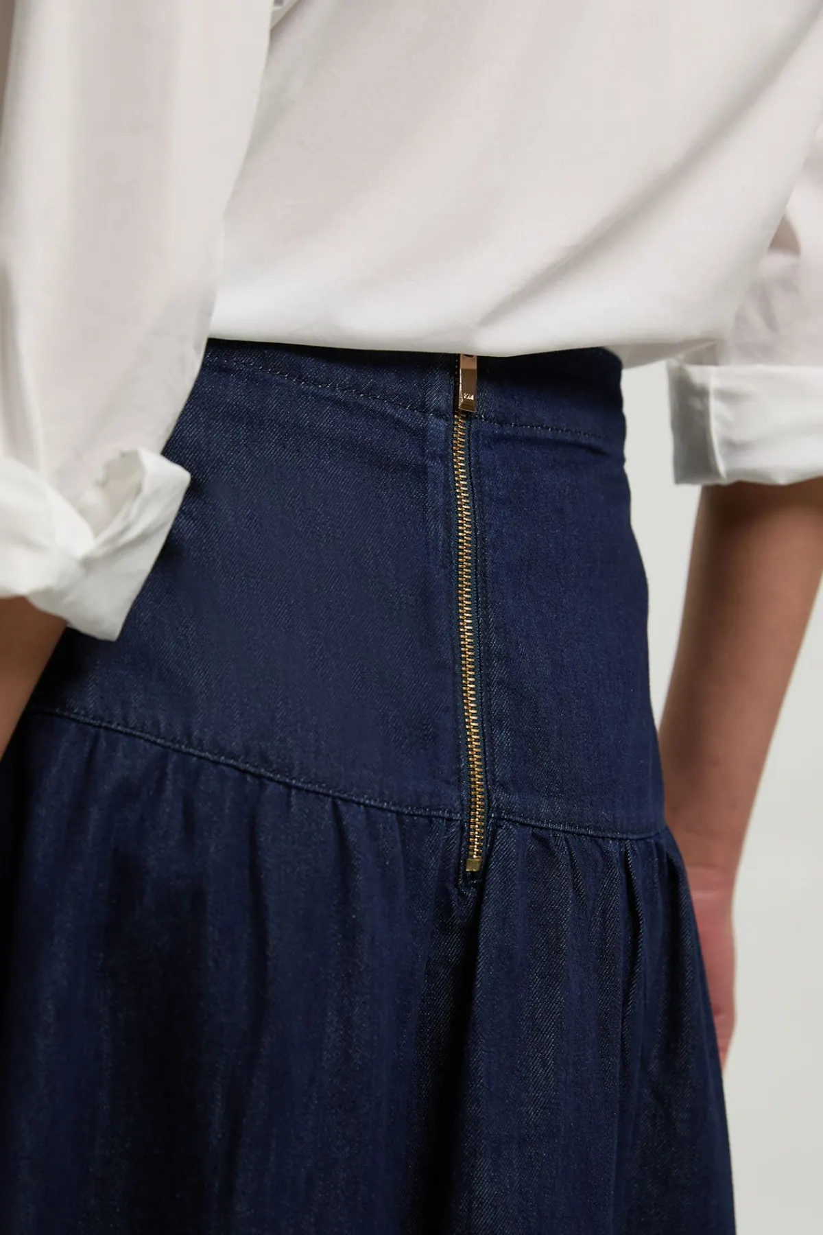 KarenMillen Jupe Midi Plissée En Denim À Coupe Ample<Femme Jupes|Denim