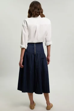 KarenMillen Jupe Midi Plissée En Denim À Coupe Ample<Femme Jupes|Denim
